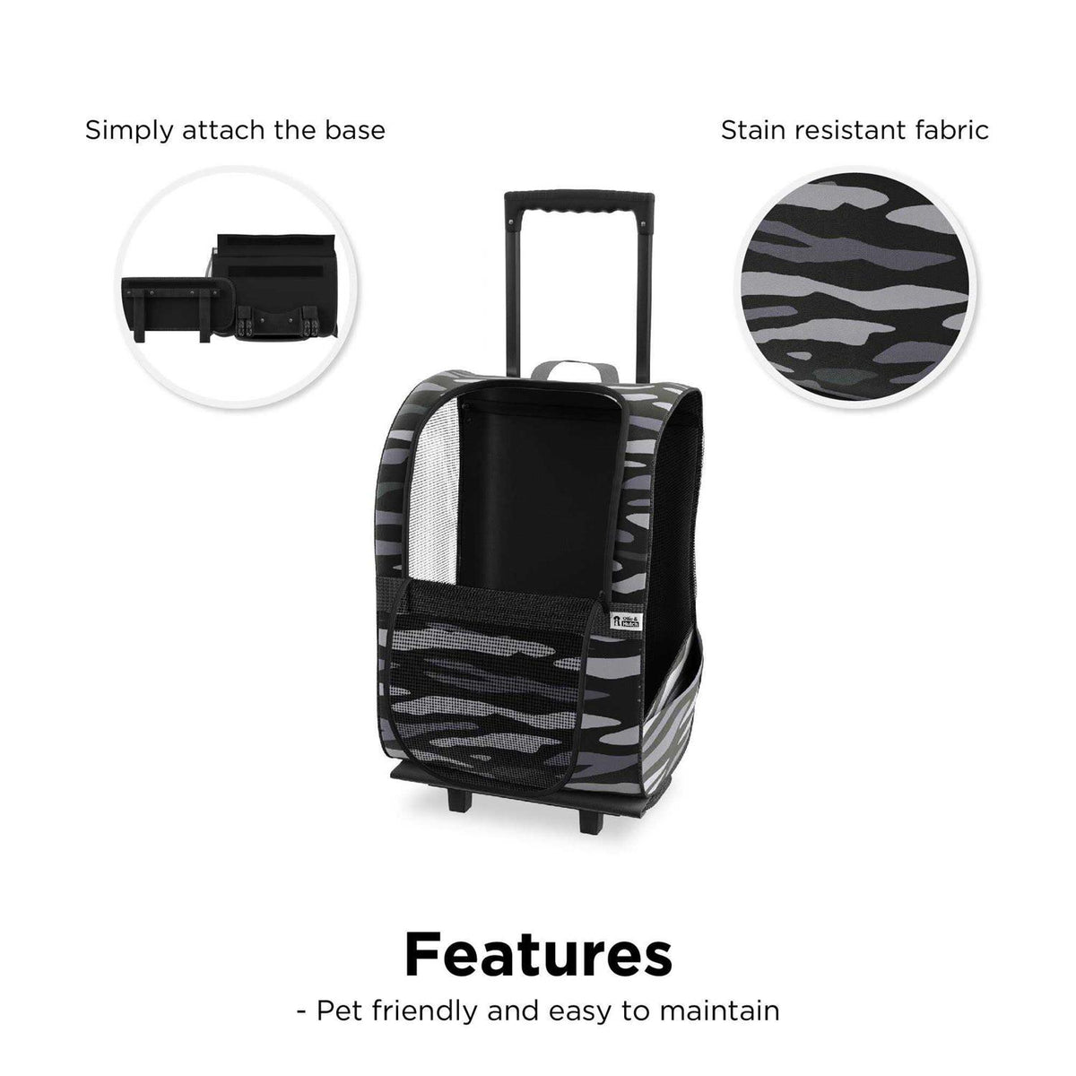Pet Carrier Trolley with Shock Absorbent Wheels Y84965