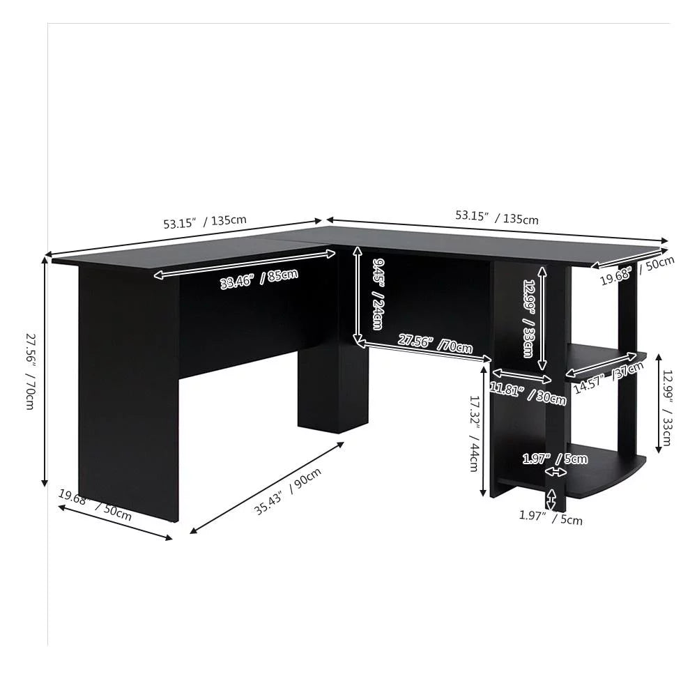 L-Shaped Corner Computer Desk with Bookshelves D512