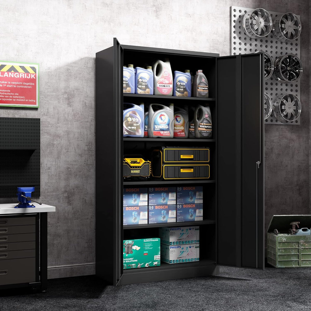 72 Inches Black Steel Storage Cabinet with Shelves U106660