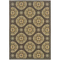 Grey Gold Floral Indoor Outdoor Area Rug 6'7" x 9'6" B223