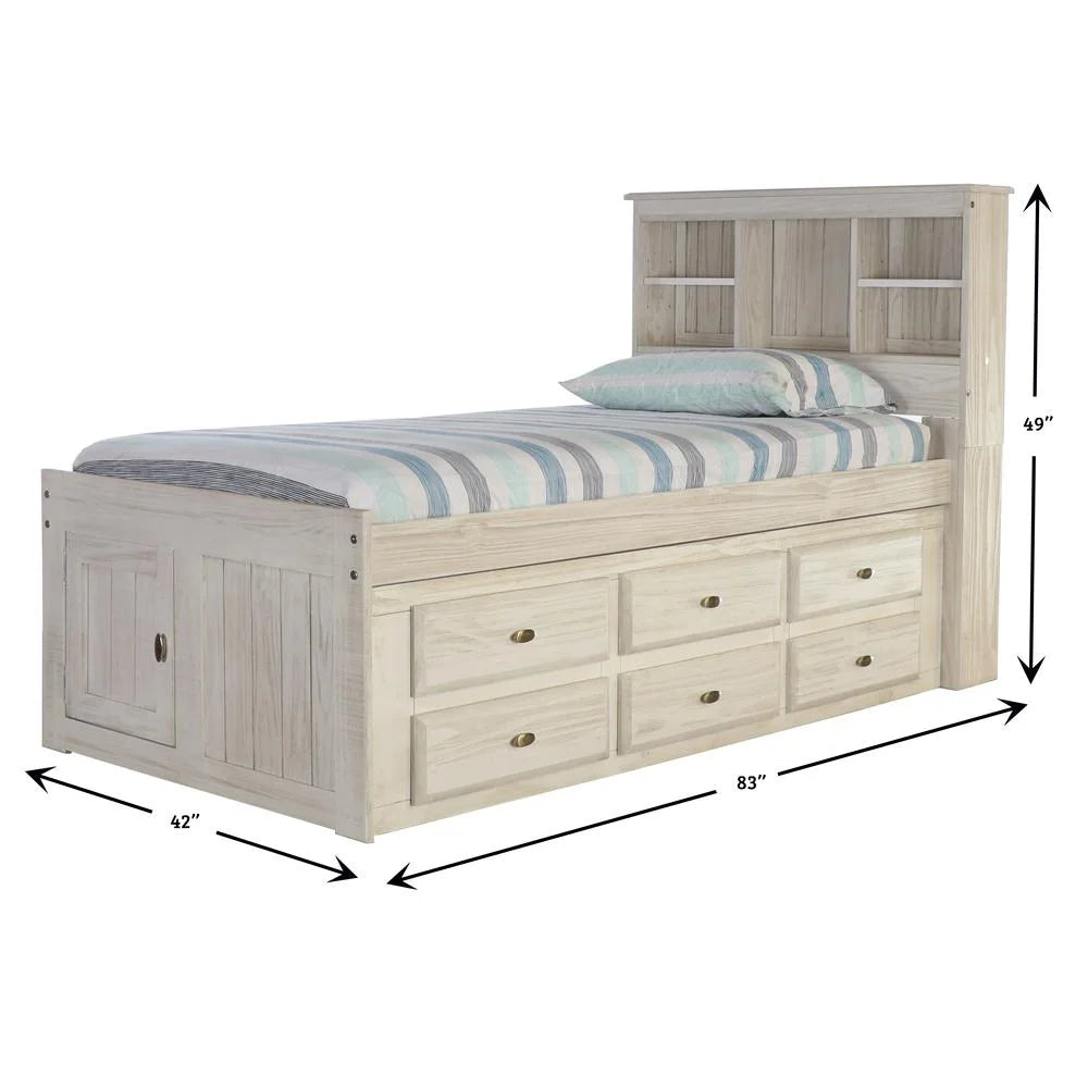 Solid Pine Twin Captains Bookcase Bed with 12 Drawers B4030