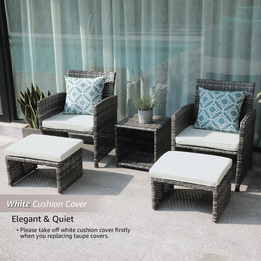 Patio Chairs Chat Set with Ottoman Coffee Table and Pillows V821802