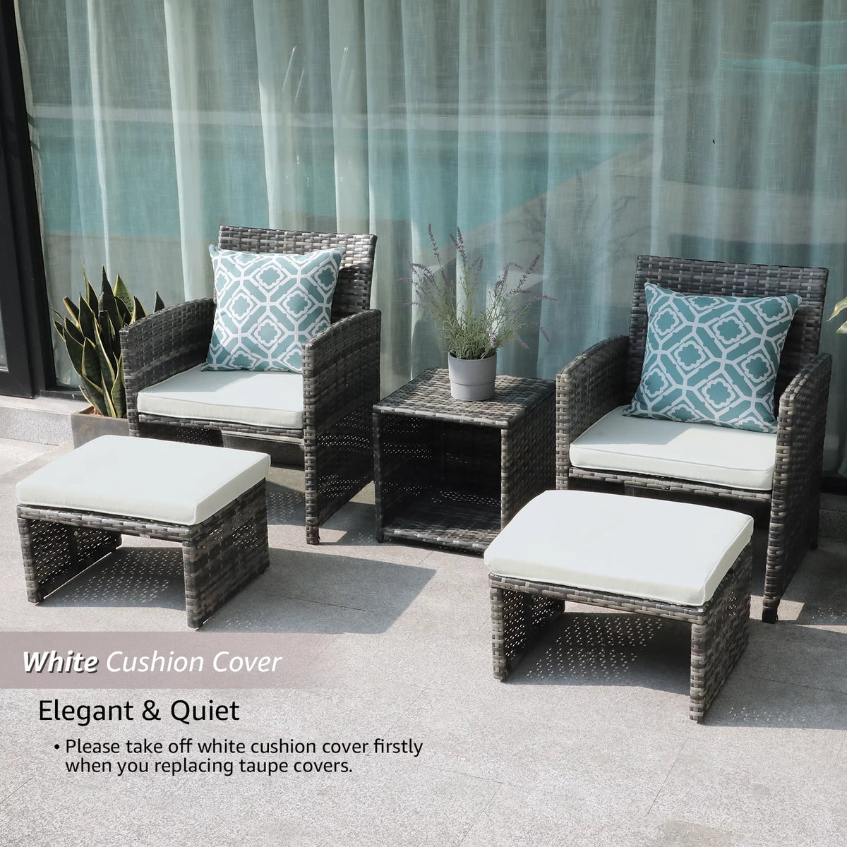 Patio Chairs Chat Set with Ottoman Coffee Table and Pillows V821802