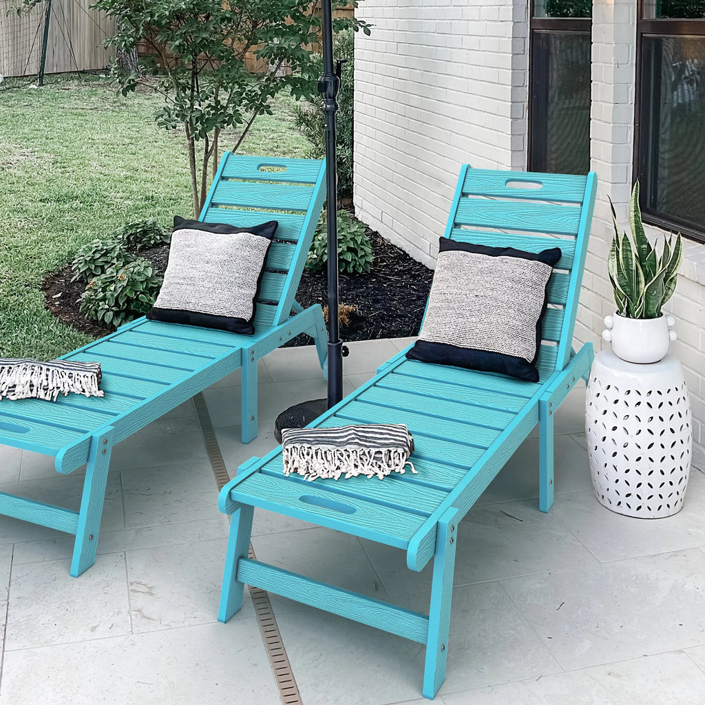 Blue 2 Pieces Patio Chaise Lounge Chairs with Wheels U559628