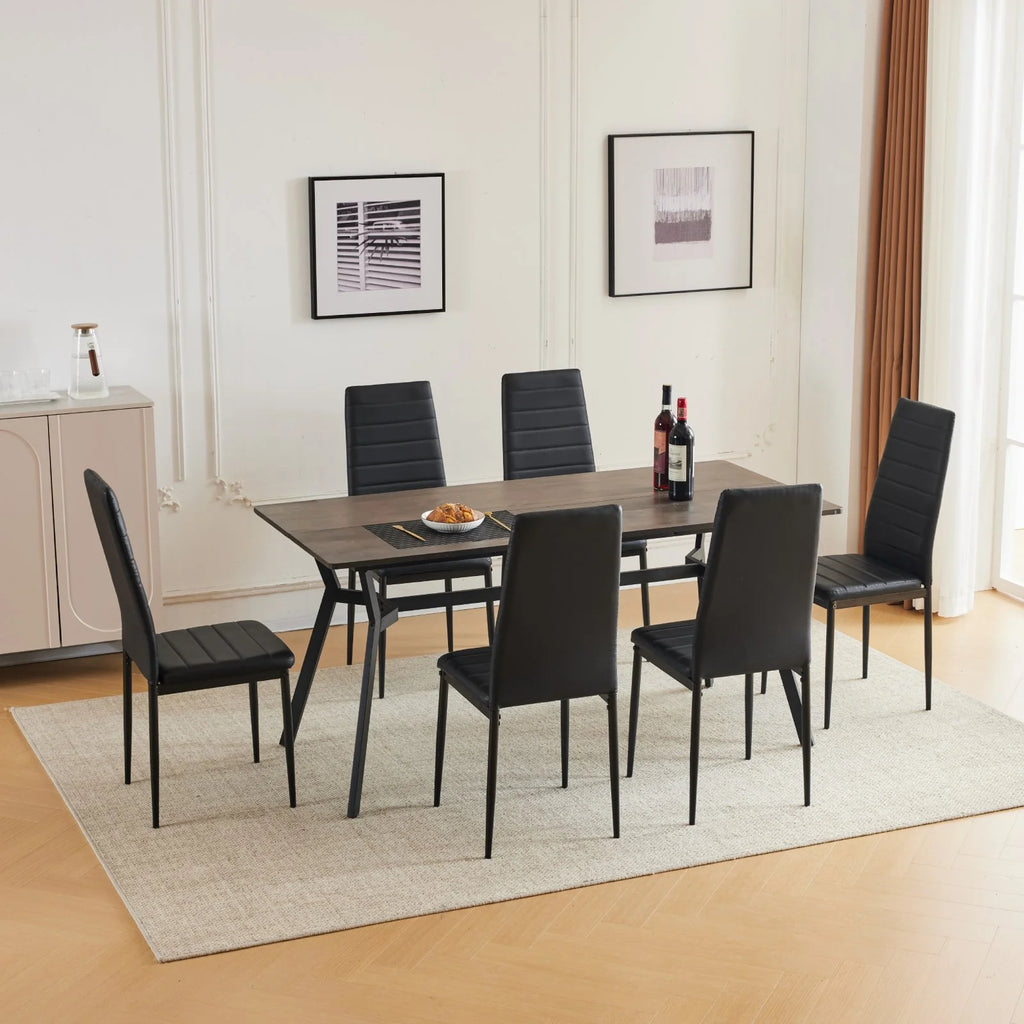 Black Faux Marble Dining Table Set for 6 S86837