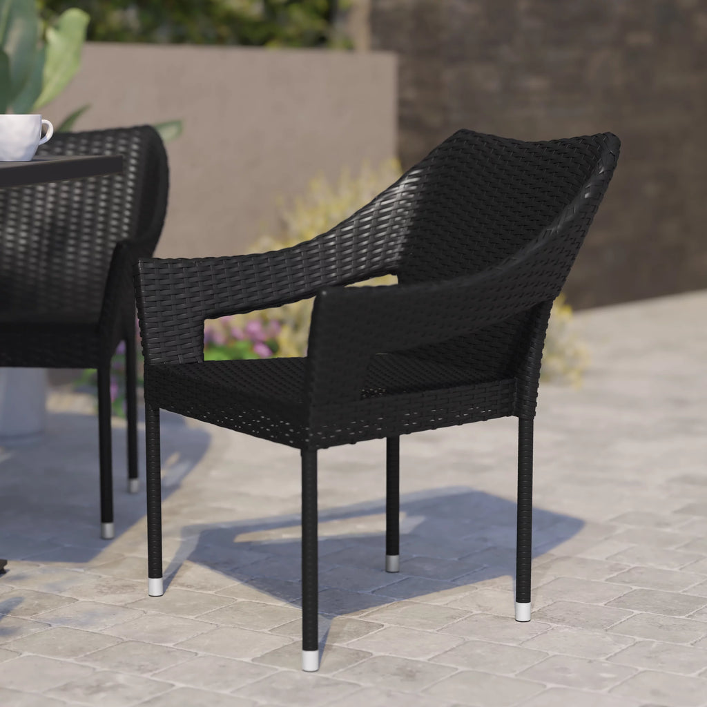 Black PE Rattan Wicker Stacking Patio Chair S517