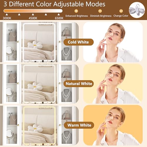 White Vanity Desk with Lighted Mirror and 5 Drawers Z87291