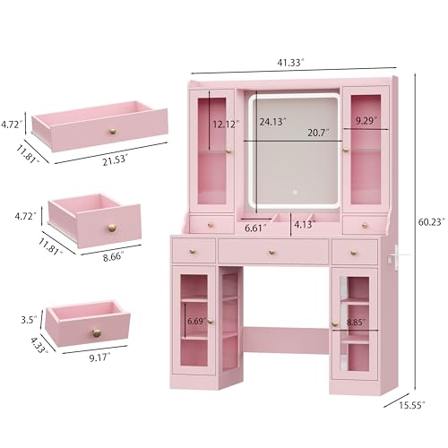 White Vanity Desk with Lighted Mirror and 5 Drawers Z87291