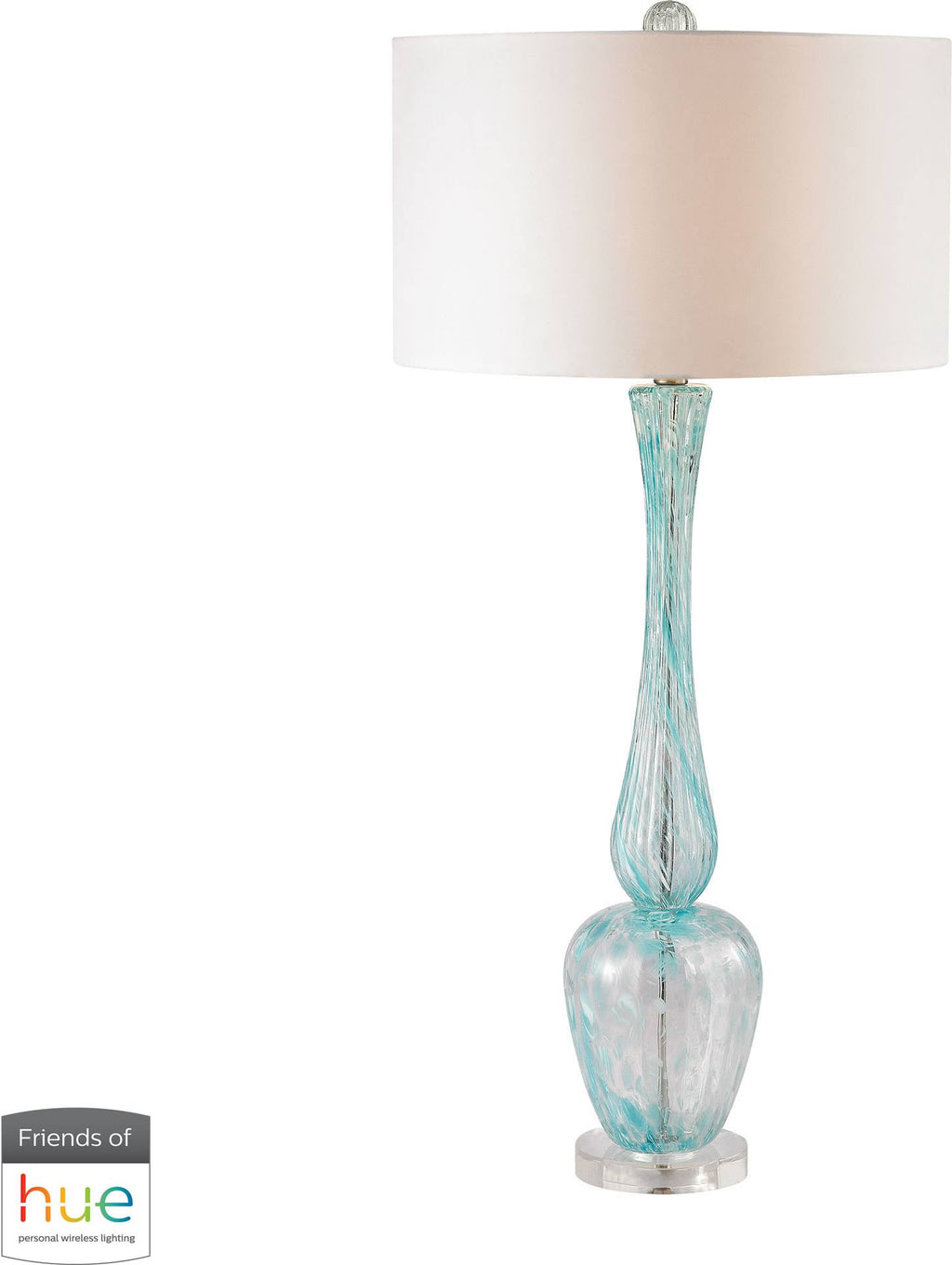 Light Blue Glass Table Lamp with White Faux Silk Shade L1551