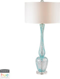 Light Blue Glass Table Lamp with White Faux Silk Shade L1551