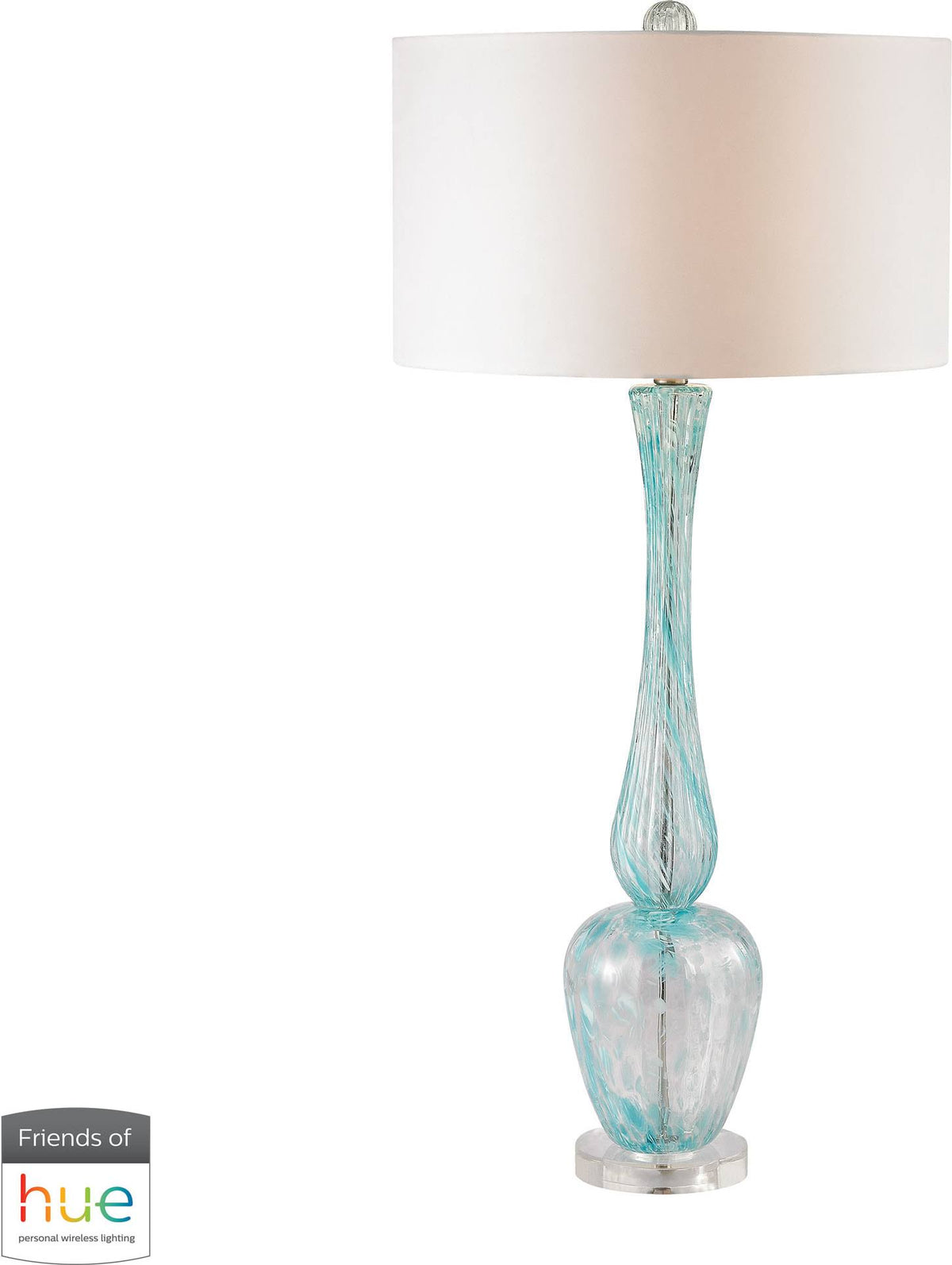 Light Blue Glass Table Lamp with White Faux Silk Shade L1551