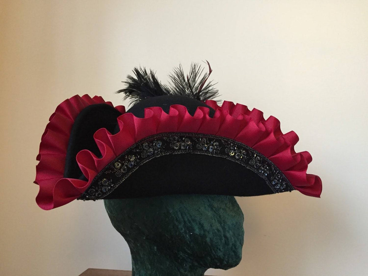 Black Crimson Red Gothic Tricorn Pirate Hat N918877