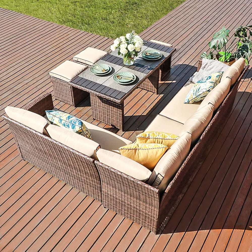 7 Pieces PE Rattan Wicker Patio Sofa Set C9626