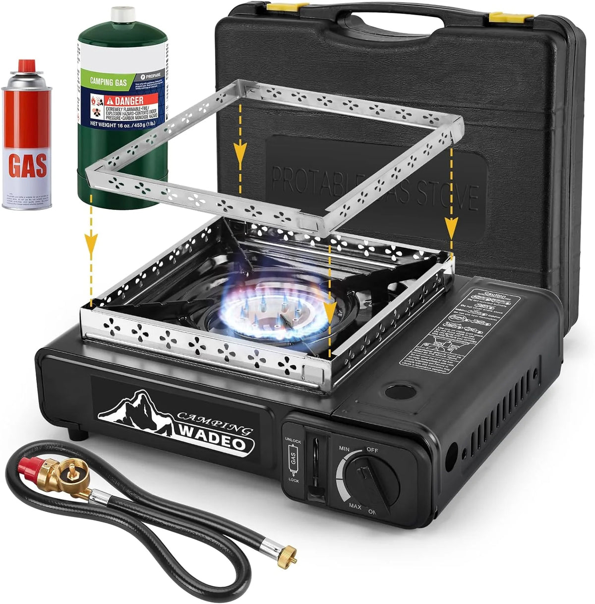 Portable Dual Fuel Camping Stove with Propane Regulator Hose Y95240