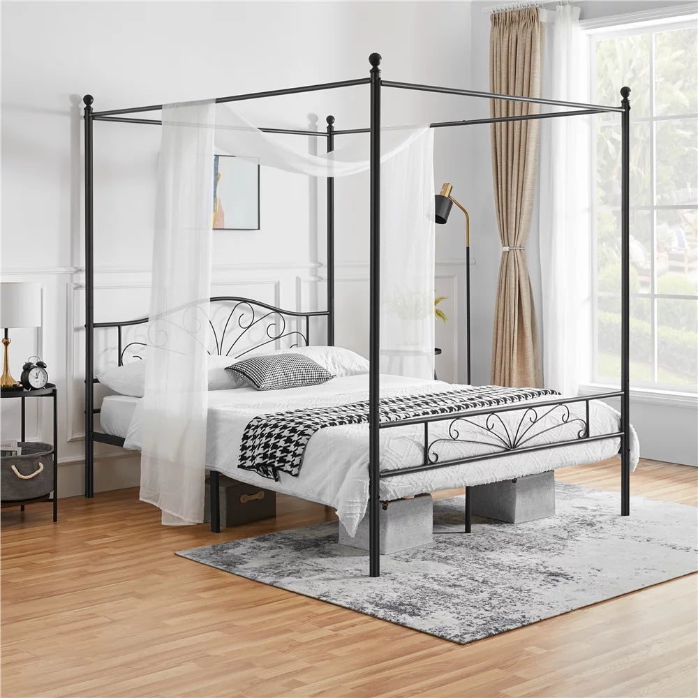 Queen Size Black Metal Canopy Platform Bed G229