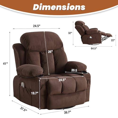 Grey Swivel Rocker Recliner Chair with Heat and Massage V709