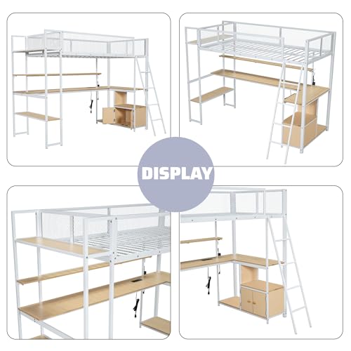 Full Size Black Metal Loft Bed with Desk and Stairs G7210