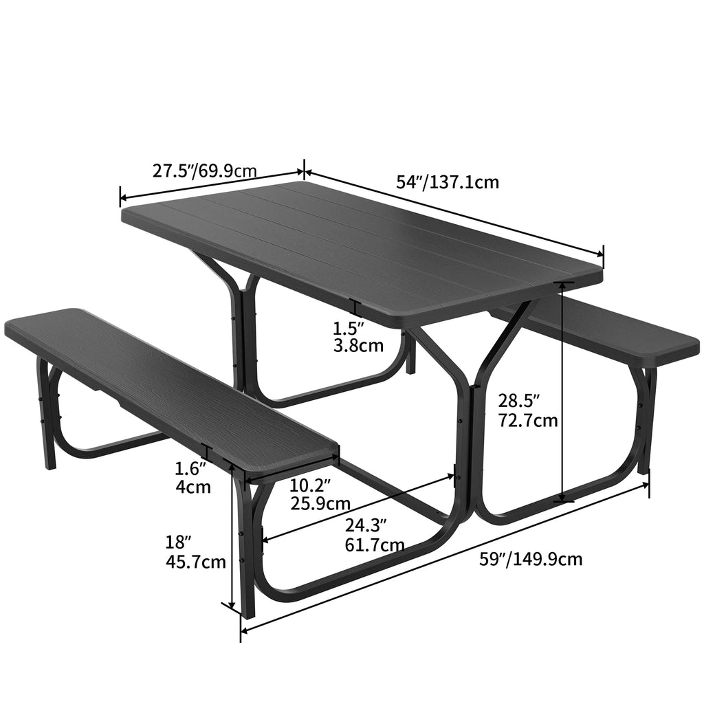 Heavy-Duty Outdoor Picnic Table Set Black H755473