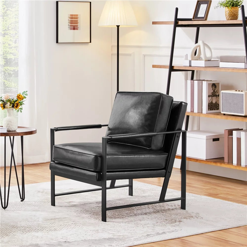 Brown Faux Leather Accent Chair with Metal Frame D473