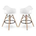 White Plastic Counter Stools with Arms Set of 2 I518