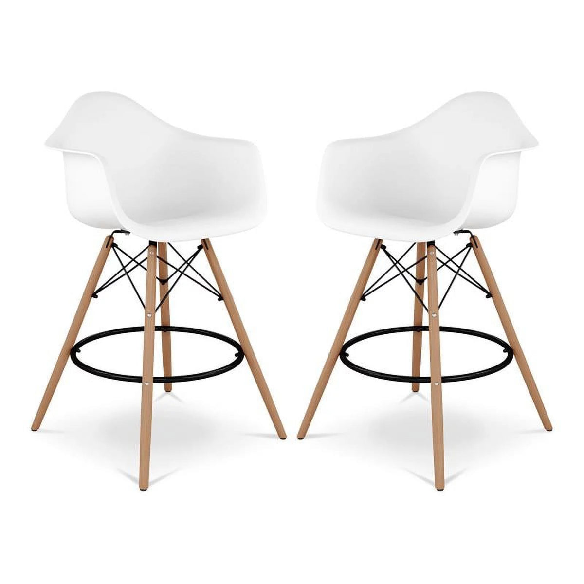 White Plastic Counter Stools with Arms Set of 2 I518