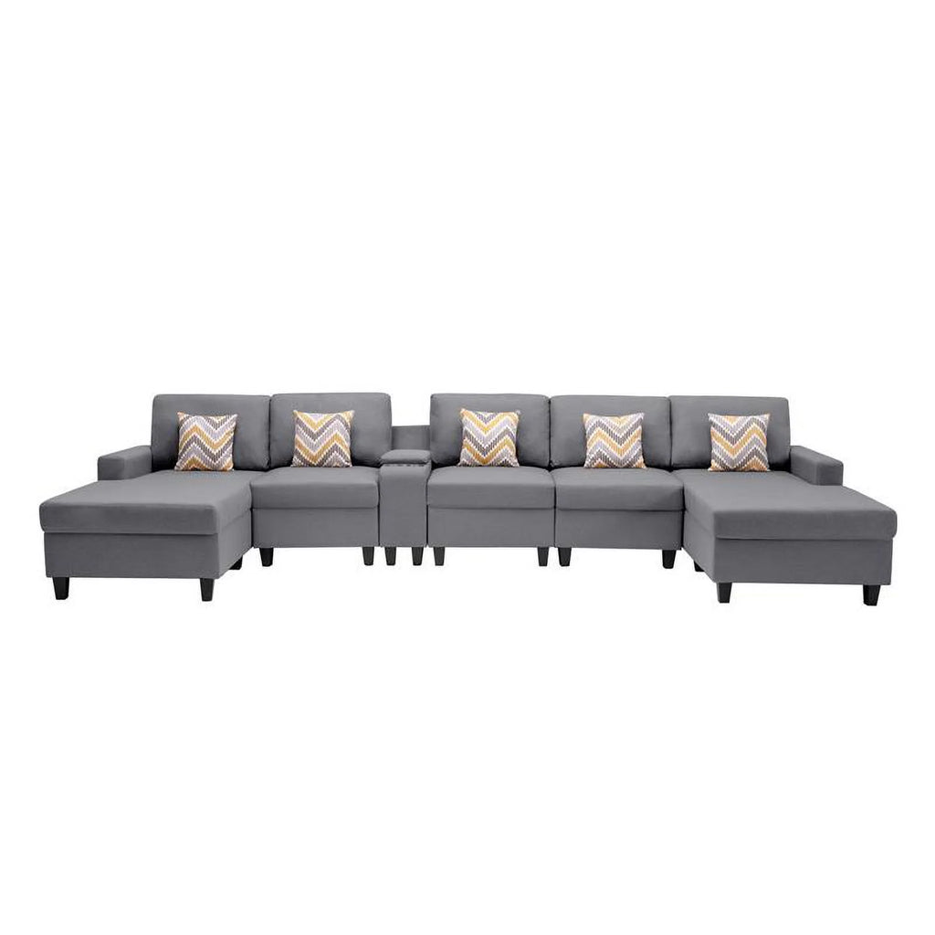 Gray Fabric 6Pc Double Chaise Sectional N585464