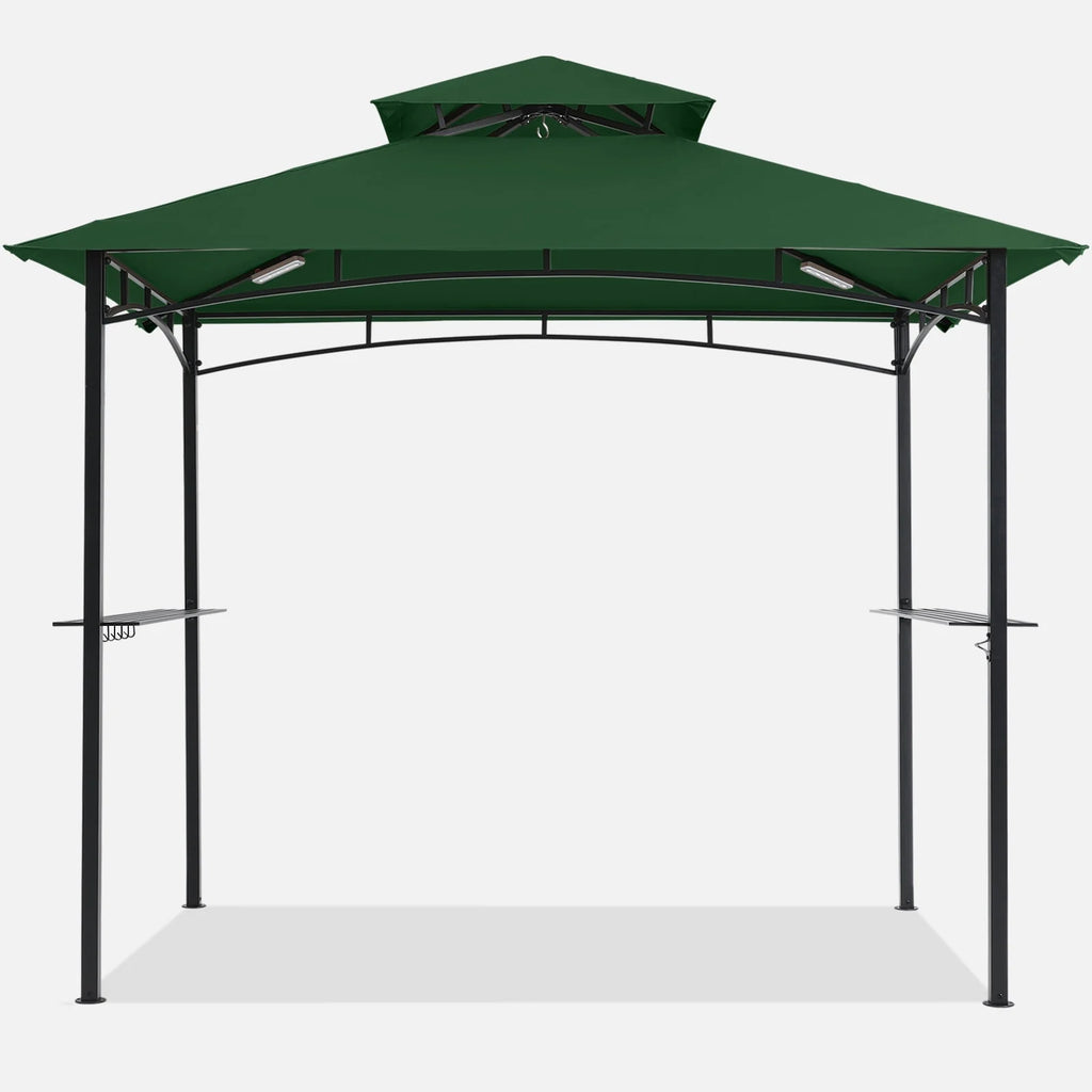8' x 5' 2-Tiered Grill Gazebo Canopy with 2 LED Lights, Brown A68620