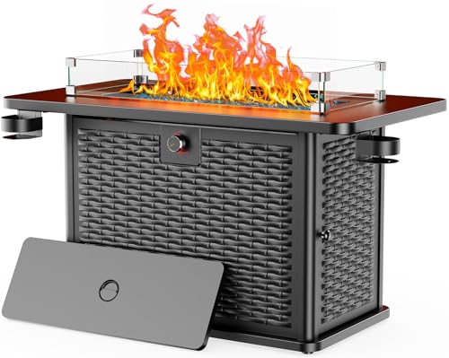 43 Inch Propane Fire Pit Table with Glass Rocks and Cover F9563