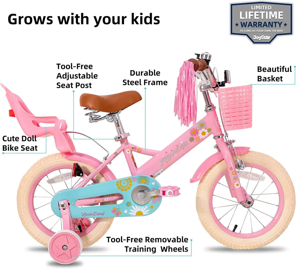 12 Inch Kids Bike with Training Wheels and Basket Pink Y1128
