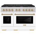 48 6.7 cu. ft. Double Oven Gas Range in Stainless Steel with White Matte Doors and Gold Accents X994441