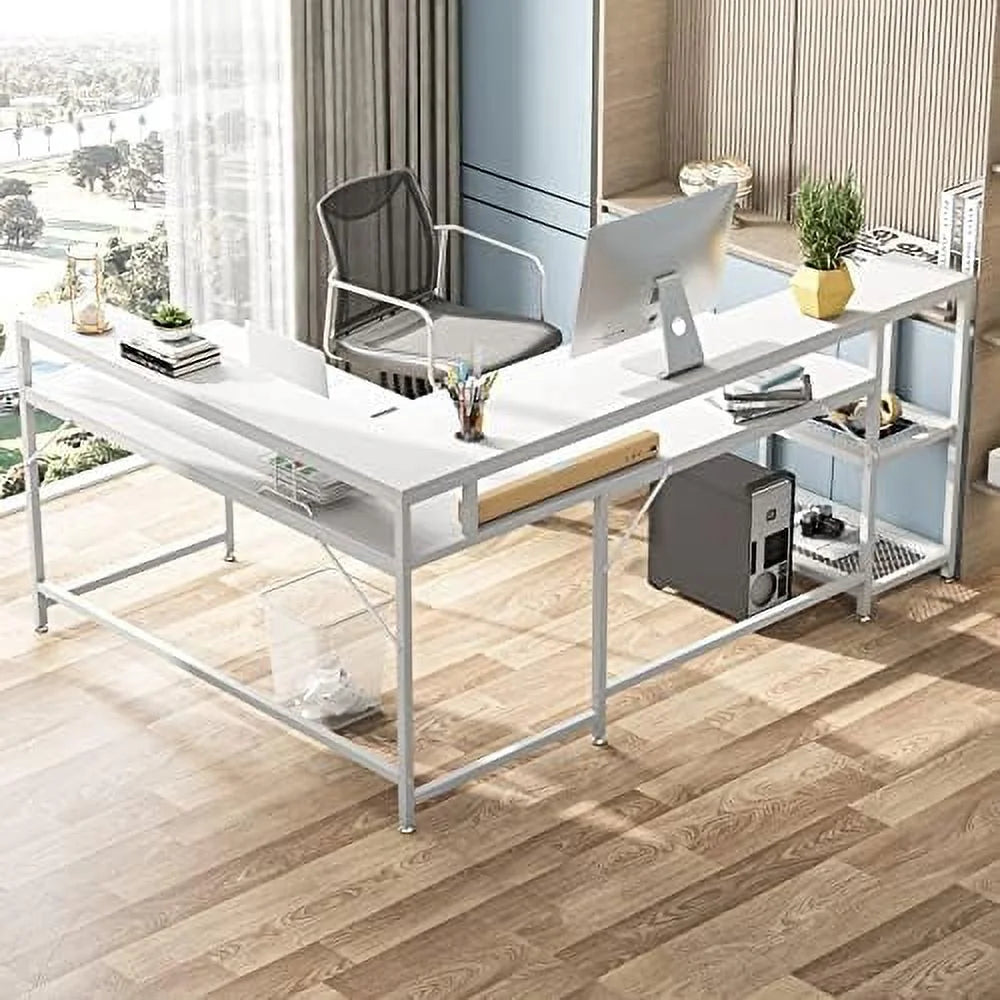 69 Inch L Shaped Desk with Monitor Stand Black L302