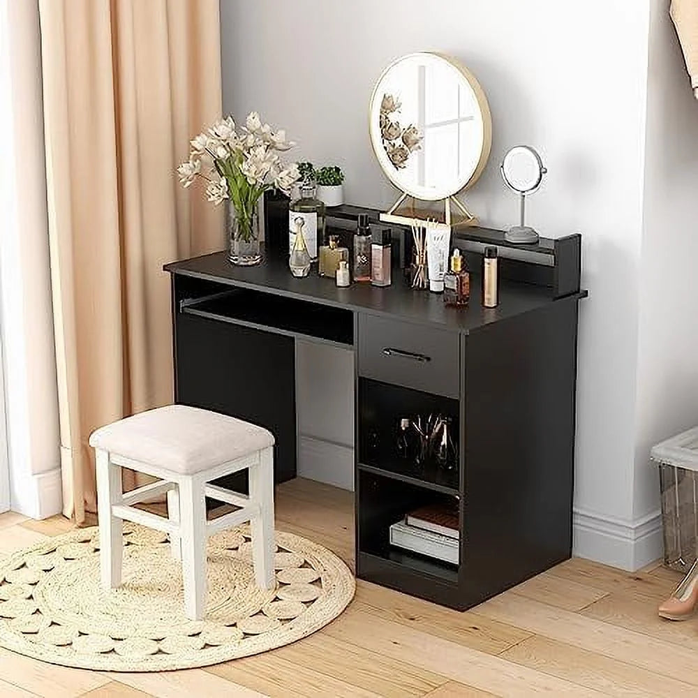 Black Computer Desk with Drawers and Shelves V570600