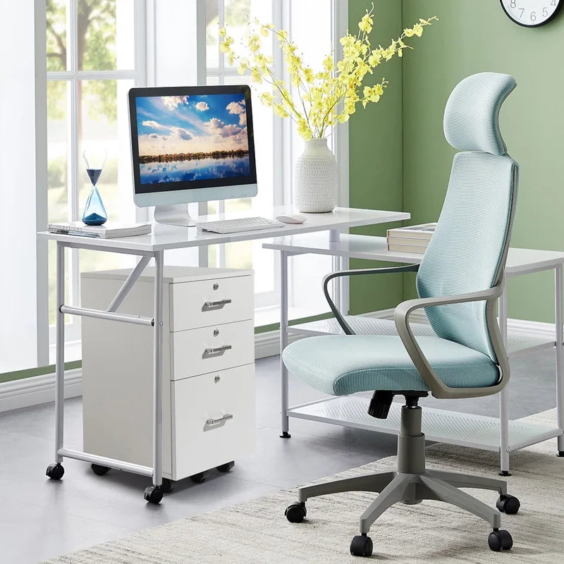 White 3 Drawer File Cabinet with Lock M7034