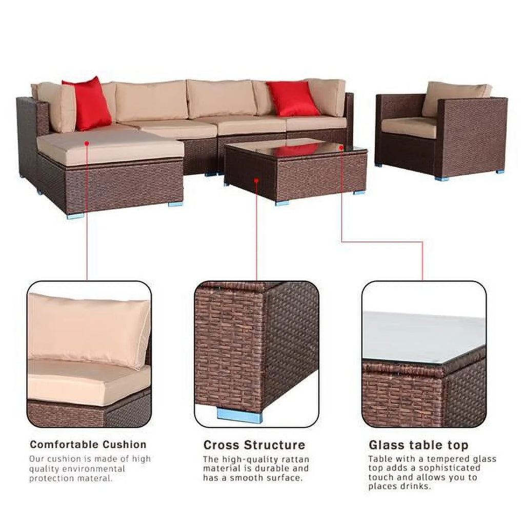 7 Pieces PE Wicker Rattan Corner Sofa Set A917950
