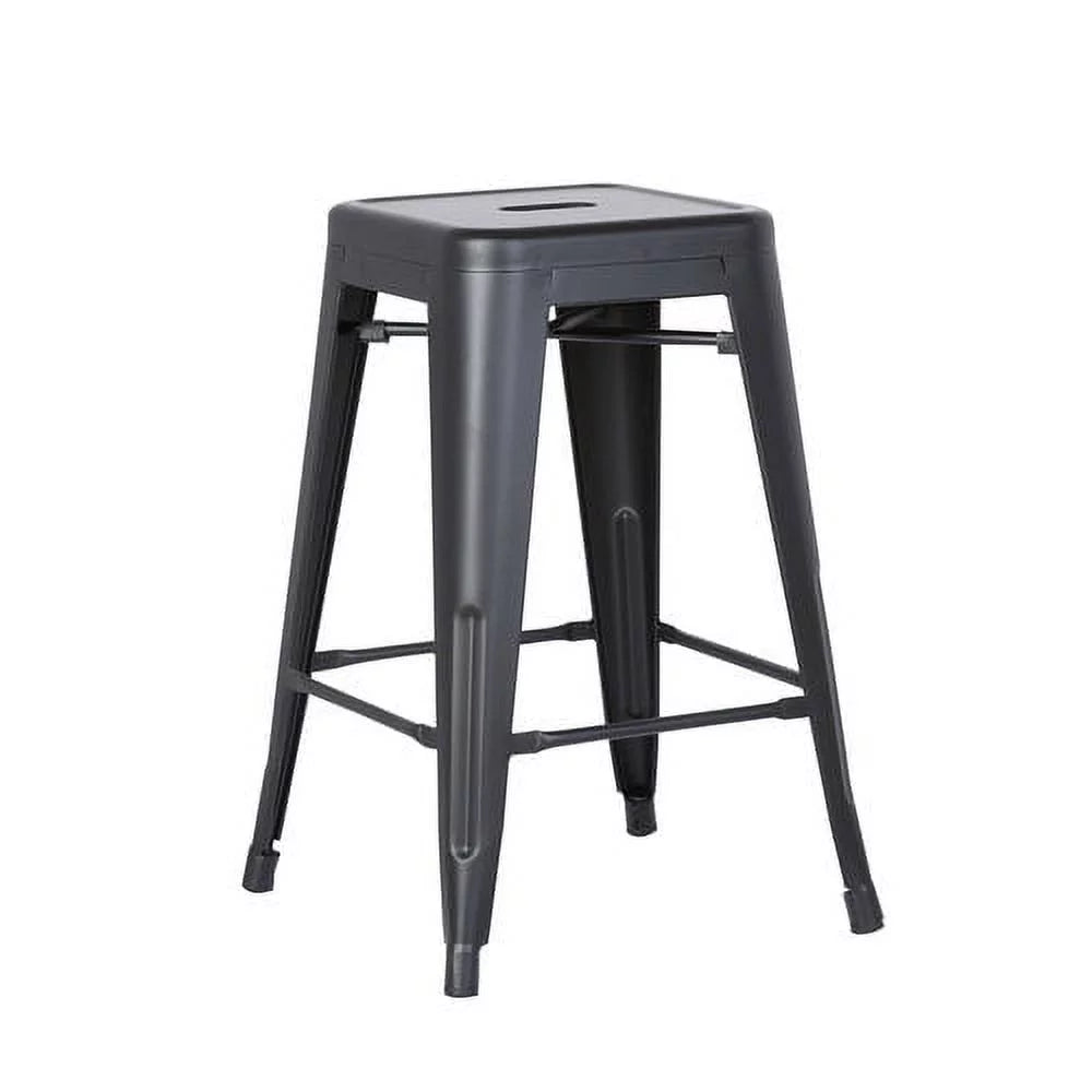 Matte Black 24-inch Metal Barstool Set of 2 H15801