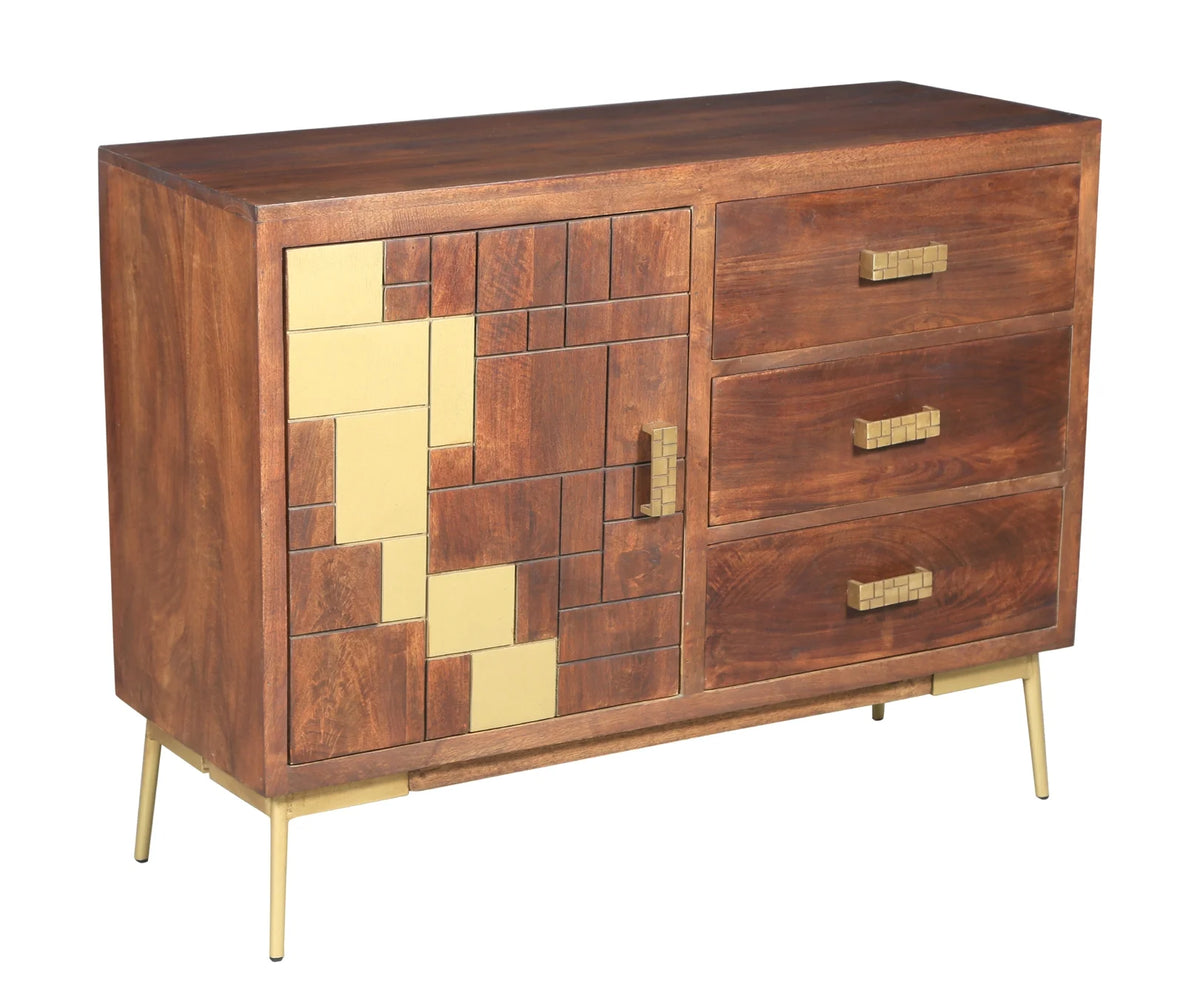 Recycled Mango Wood Cabinet with 1 Door, 3 Drawers Z4473