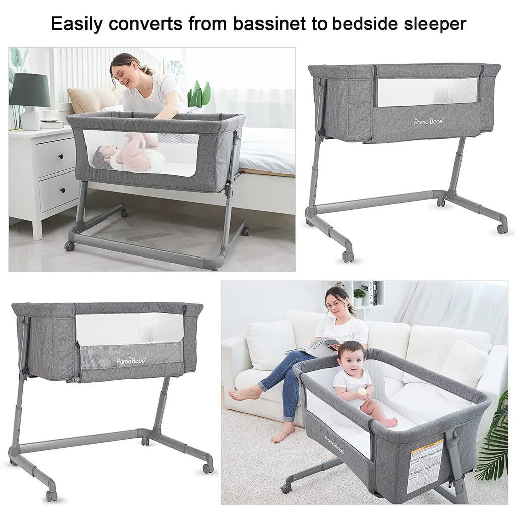 Grey Bassinet with Wheels and Folding Frame N257