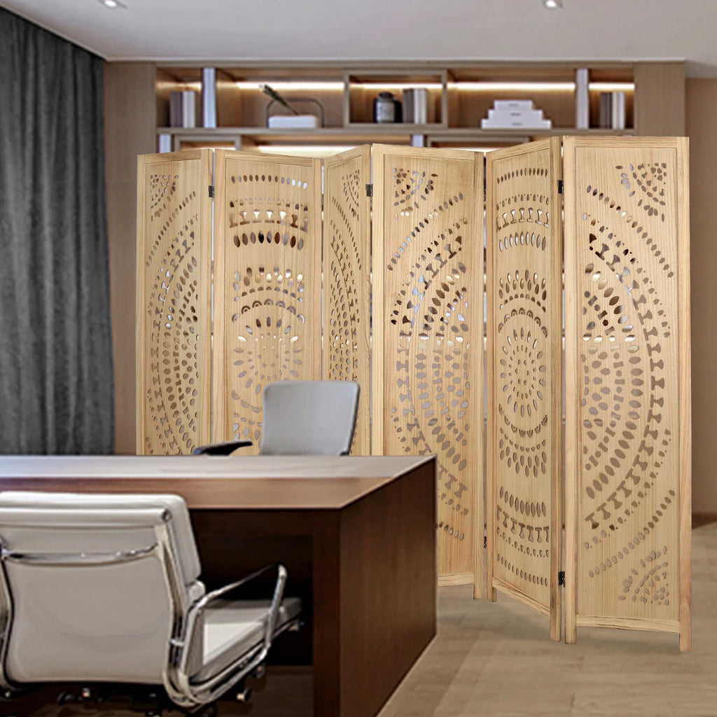 Carved Wood Room Divider and Folding Privacy Screen B32374