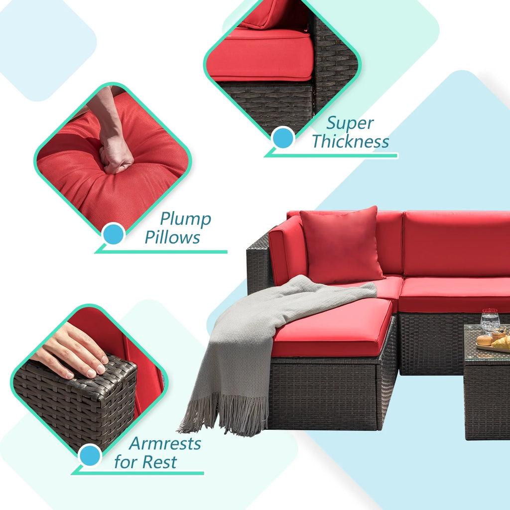 5 Pieces PE Rattan Wicker Patio Sectional Set with Table N13220
