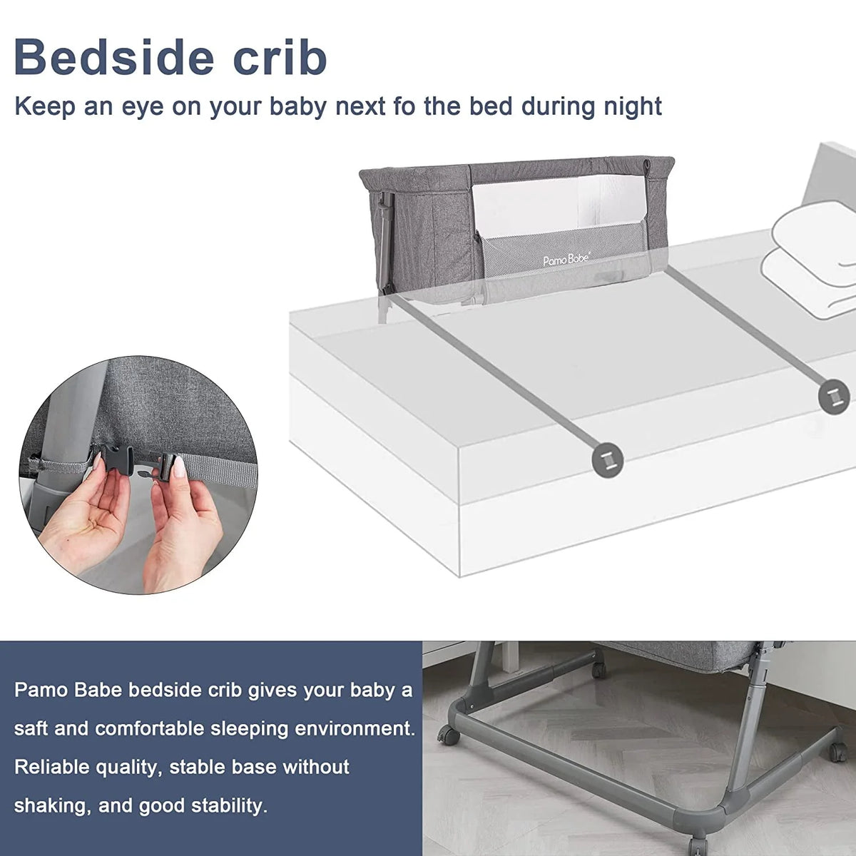 Grey Bassinet with Wheels and Folding Frame G523348