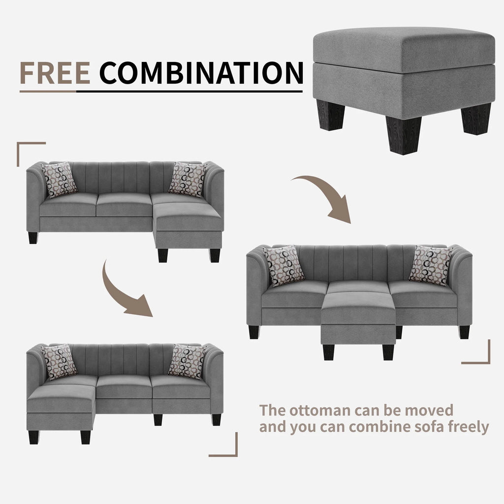 Black L Shaped Linen Fabric Sectional Sofa N842