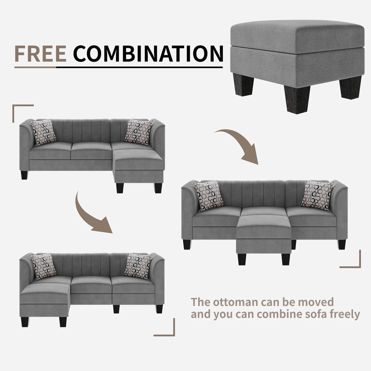 Black L Shaped Linen Fabric Sectional Sofa N842