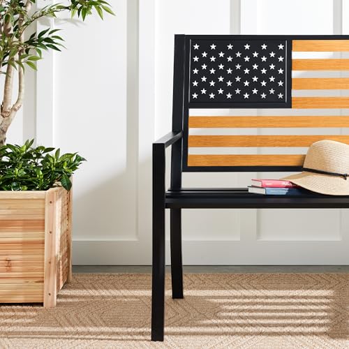 2-Person Steel Indoor/Outdoor Bench with American Flag, 790lb Capacity - Black K476482