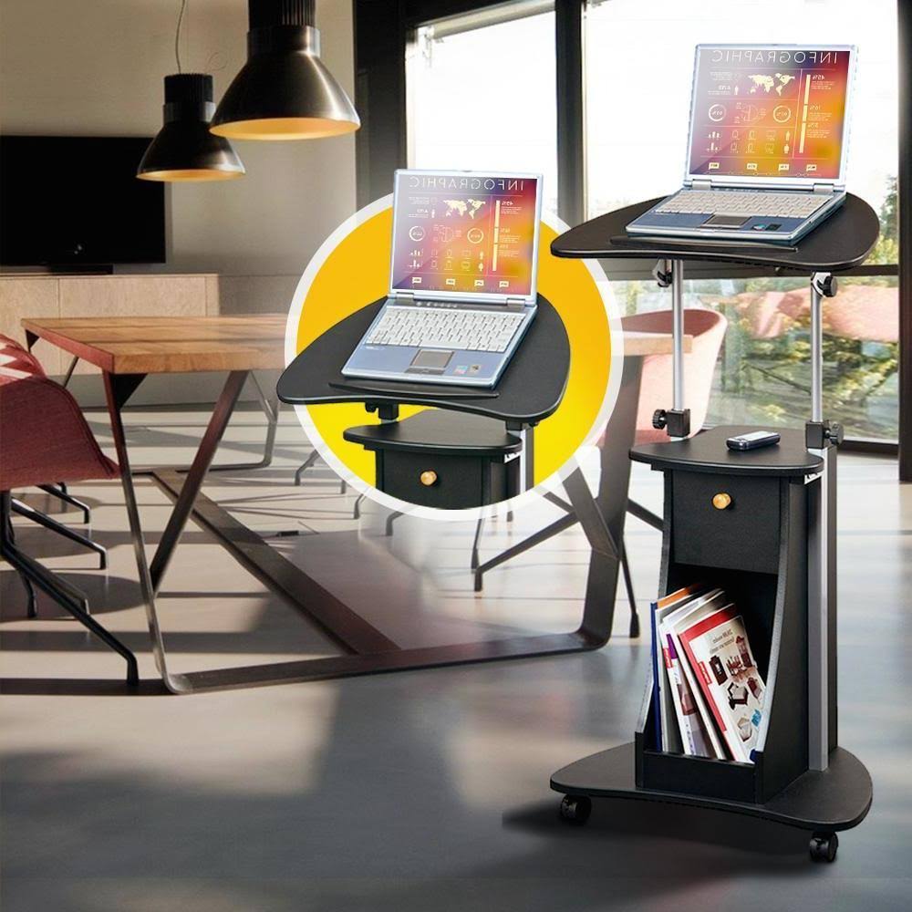 Rolling Adjustable Laptop Cart with Storage Black R518