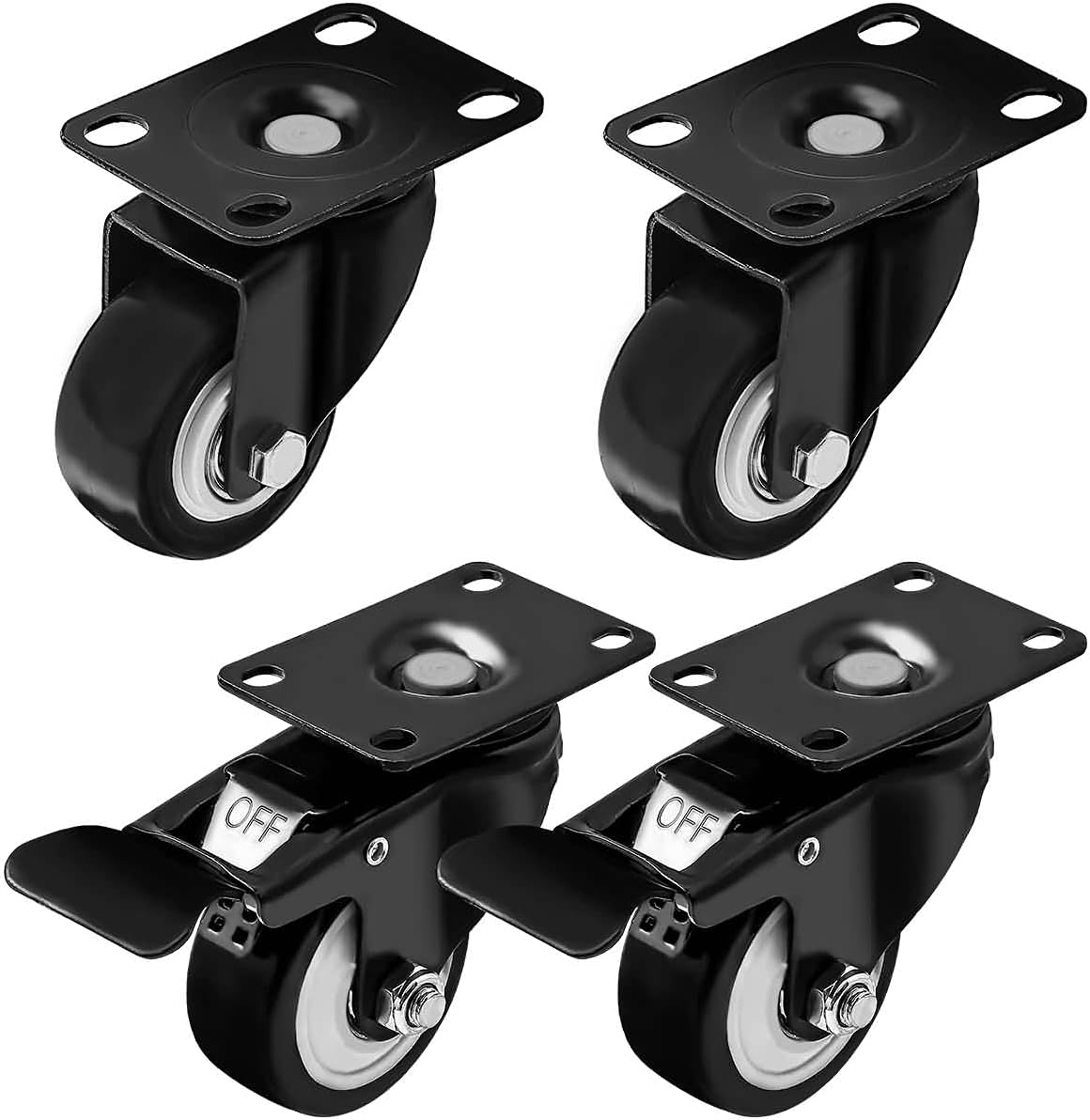 Black Swivel Caster Wheels Heavy Duty Pack of 4 T746944