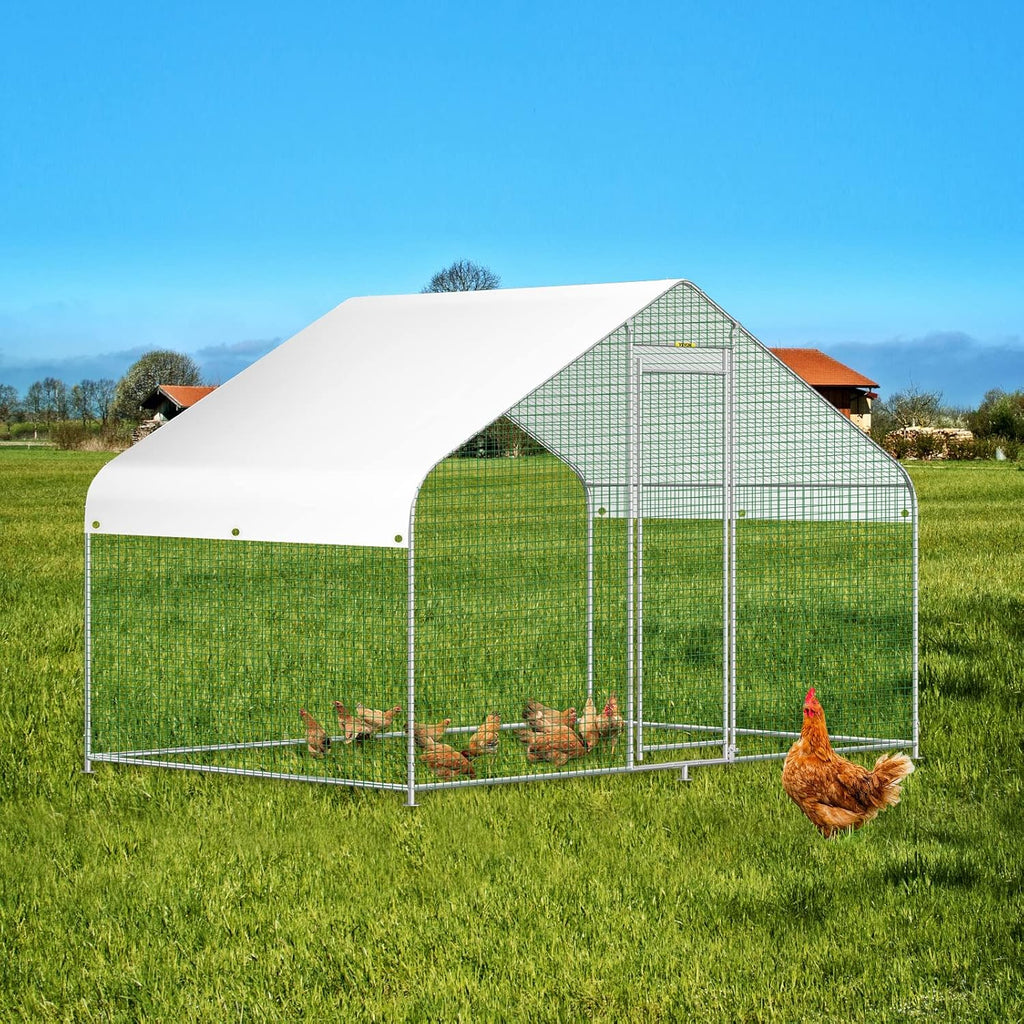 Large Metal Walk-in Chicken Coop with Waterproof Cover D875