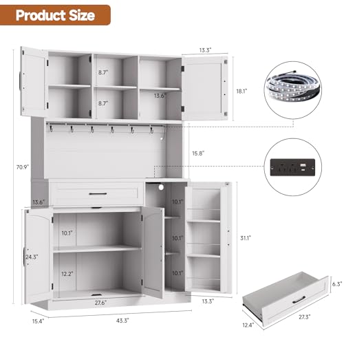 71" Pantry Cabinet with LED Light & Outlet L547006
