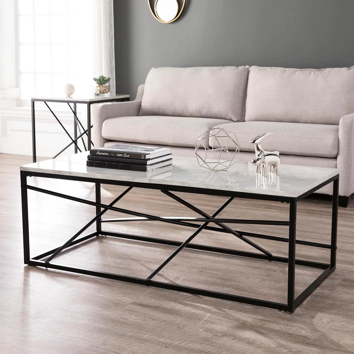 White Faux Marble Coffee Cocktail Table I205