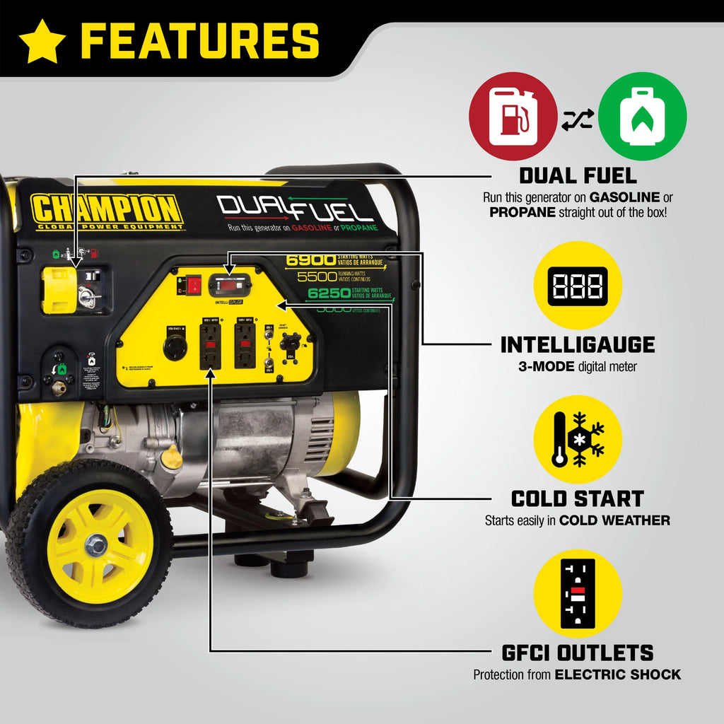 5500 Watt Dual Fuel Portable Generator with Wheel Kit Q140100