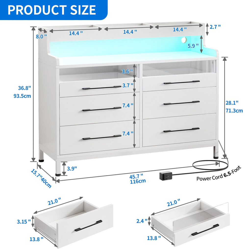 Black 6 Drawer Dresser with LED Light and Open Storage Q8759